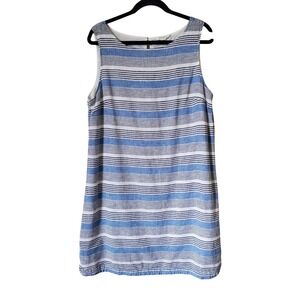 Beach lunch lounge Blue White Striped Linen Blend Shift Dress Womens Large